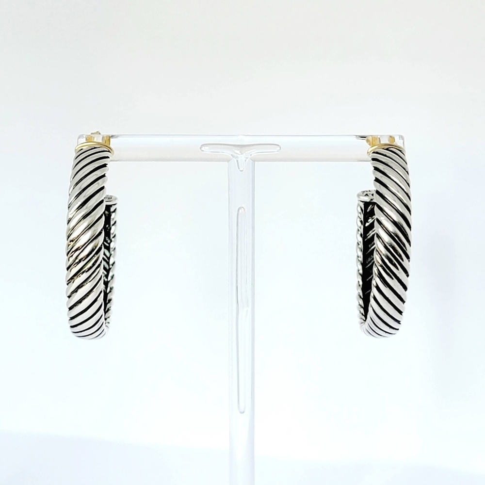 David Yurman Large Sculpted Cable Hoop Earrings w/18k Gold